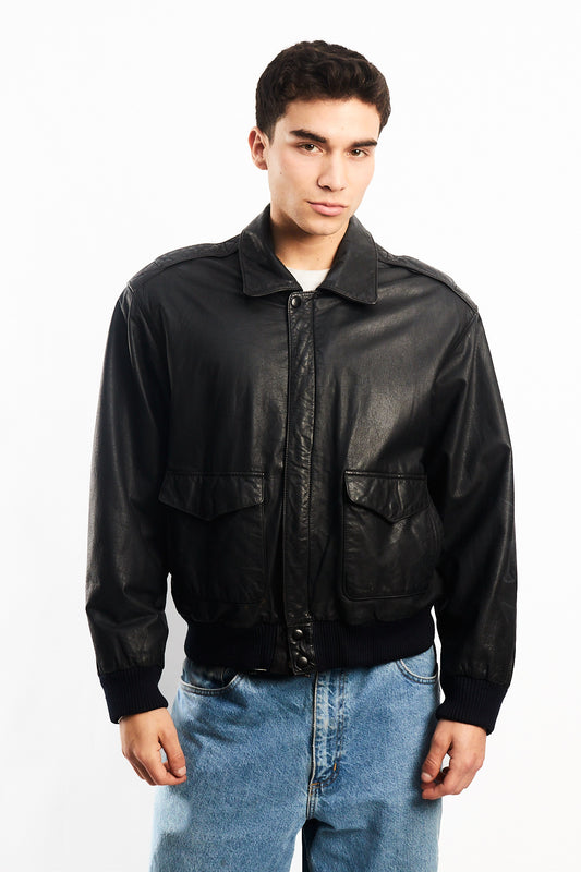 Vintage Black A-2 Leather Flight Jacket (M)