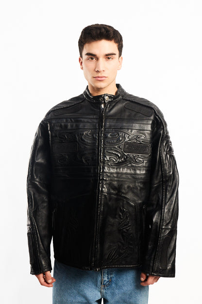 Vintage Max USA Flame Motocross Leather Jacket (L/XL)
