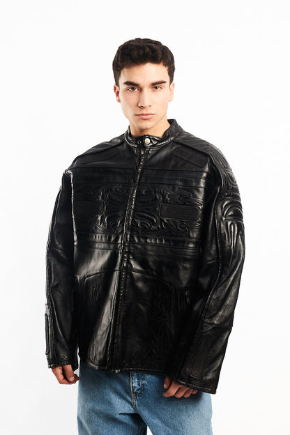 Vintage Max USA Flame Motocross Leather Jacket (L/XL)