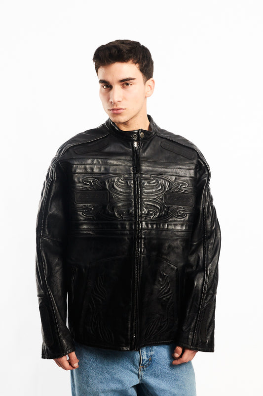Vintage Max USA Flame Motocross Leather Jacket (L/XL)
