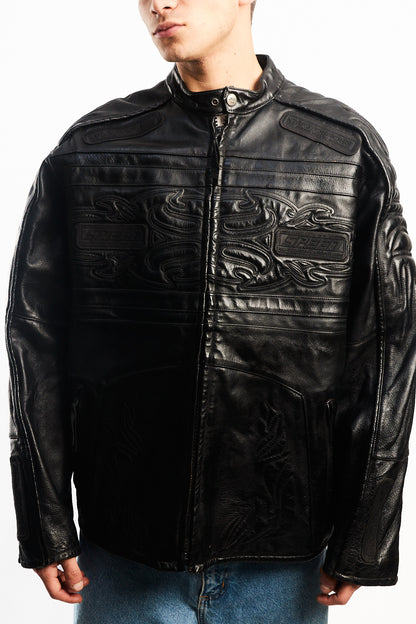 Vintage Max USA Flame Motocross Leather Jacket (L/XL)