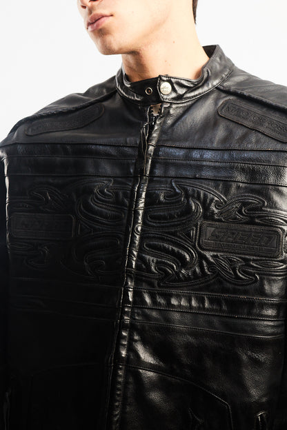 Vintage Max USA Flame Motocross Leather Jacket (L/XL)