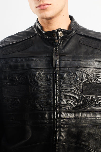 Vintage Max USA Flame Motocross Leather Jacket (L/XL)