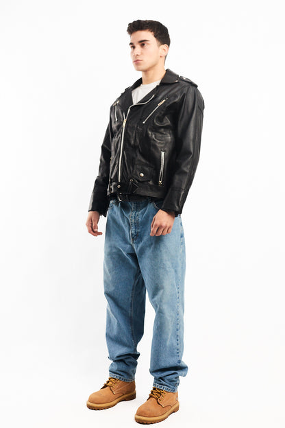 Vintage Tennis Black Leather Biker Jacket (M/L)
