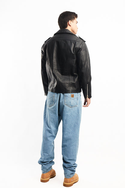 Vintage Tennis Black Leather Biker Jacket (M/L)