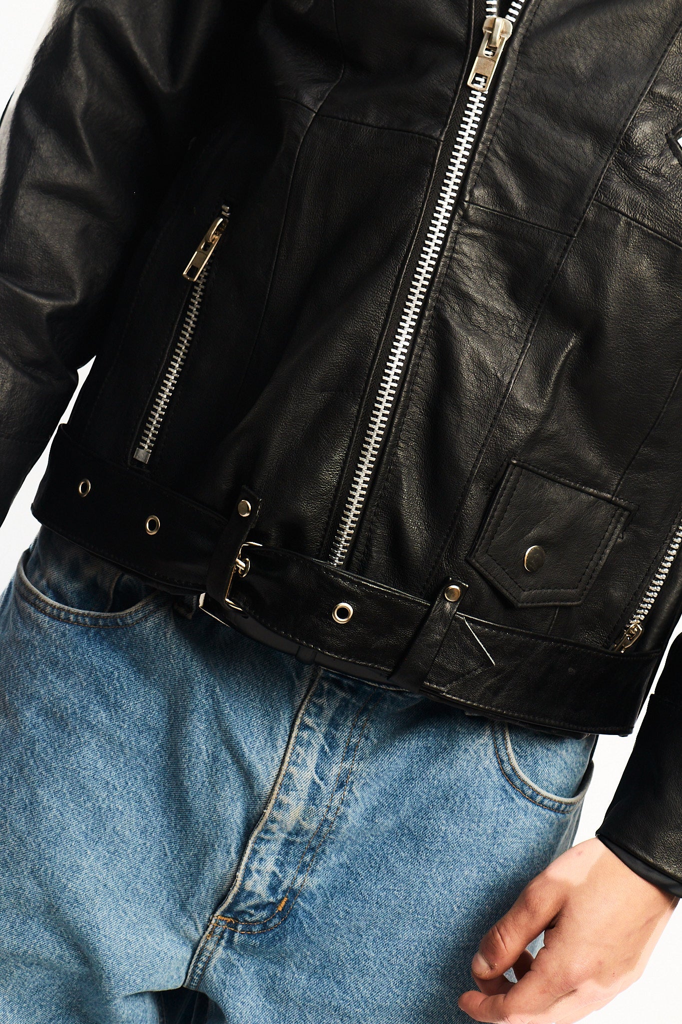 Vintage Tennis Black Leather Biker Jacket (M/L)