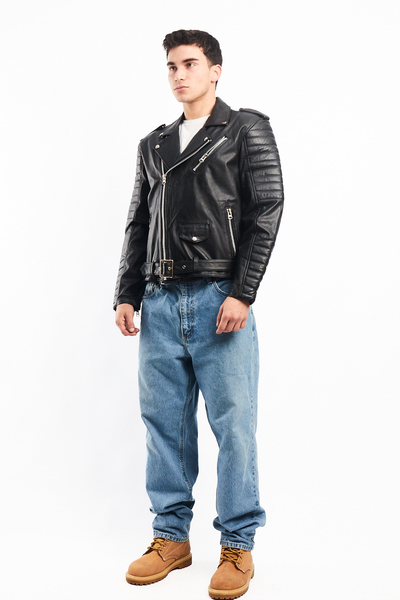 Vintage Black Leather Biker Jacket (M)