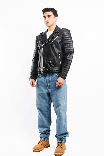 Vintage Black Leather Biker Jacket (M)