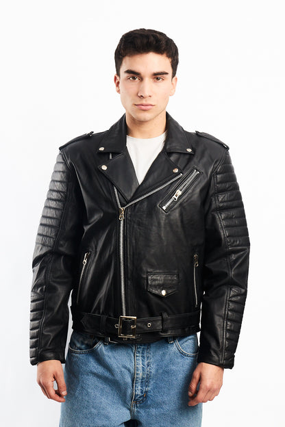 Vintage Black Leather Biker Jacket (M)