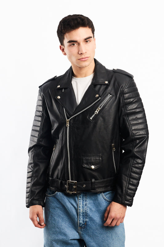 Vintage Black Leather Biker Jacket (M)