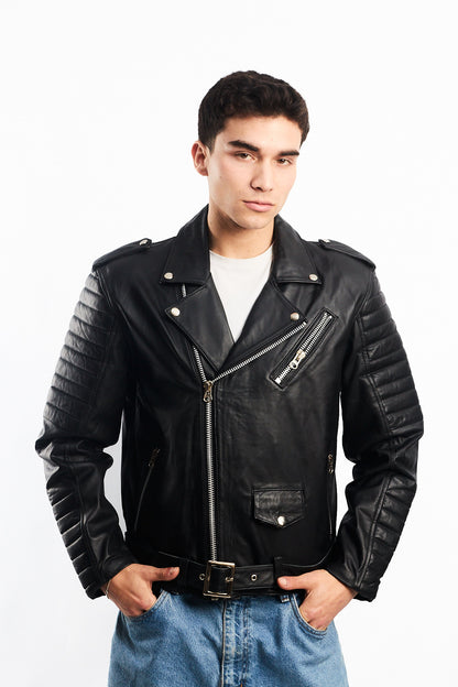 Vintage Black Leather Biker Jacket (M)