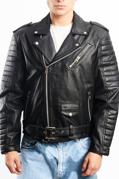 Vintage Black Leather Biker Jacket (M)