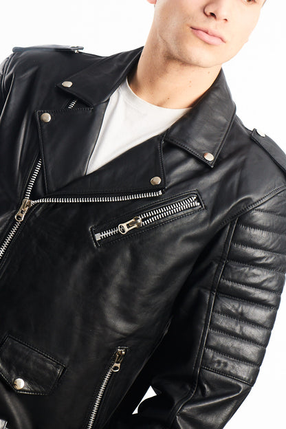Vintage Black Leather Biker Jacket (M)