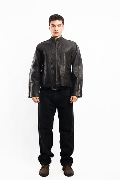 Vintage Chocolate Genuine Leather Bomber Jacket (M)