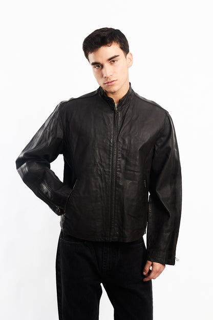 Vintage Chocolate Genuine Leather Bomber Jacket (M)