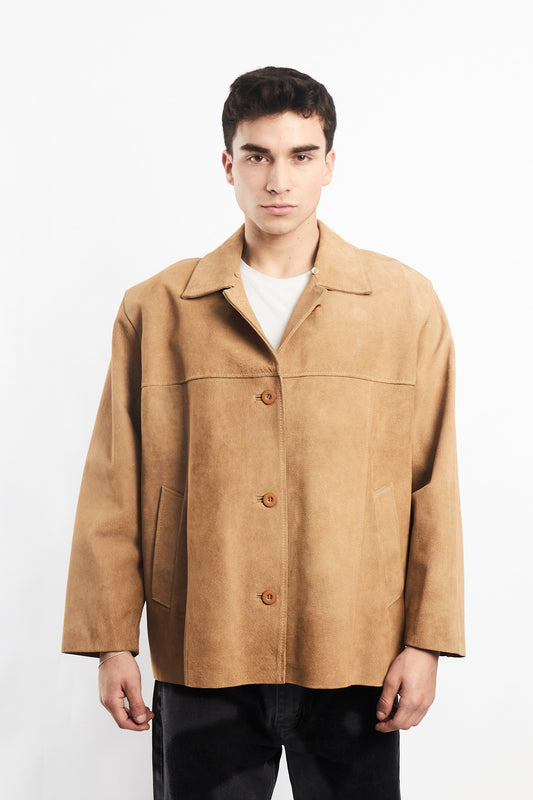 Beige Suede Leather Coat (M/L)