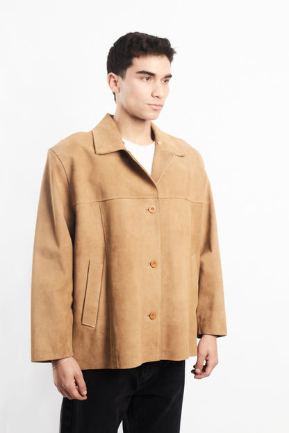 Beige Suede Leather Coat (M/L)