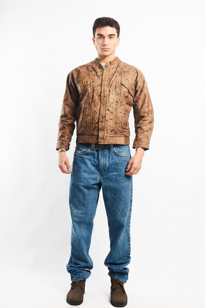 Vintage Camo Leather Bomber Jacket (S/M)