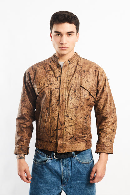 Vintage Camo Leather Bomber Jacket (S/M)