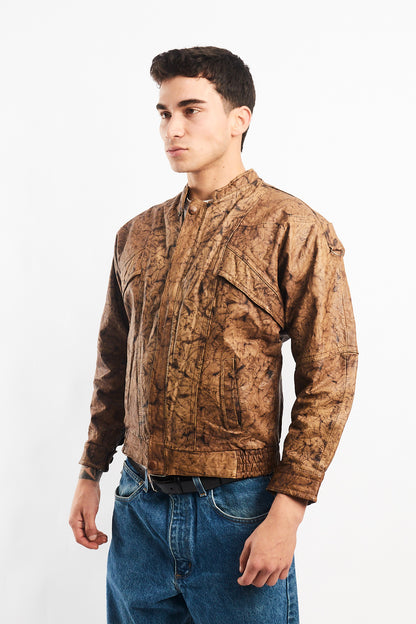 Vintage Camo Leather Bomber Jacket (S/M)