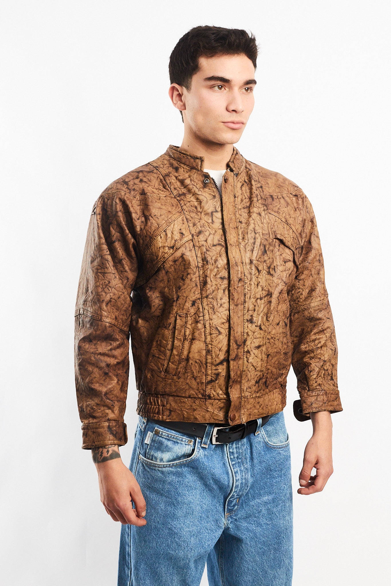 Vintage Camo Leather Bomber Jacket (S/M)