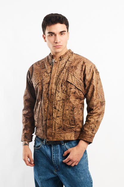 Vintage Camo Leather Bomber Jacket (S/M)