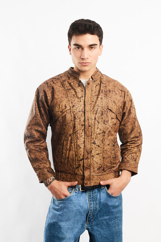 Vintage Camo Leather Bomber Jacket (S/M)