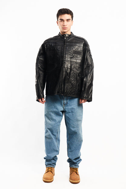 Vintage Max USA Flame Motocross Leather Jacket (L/XL)