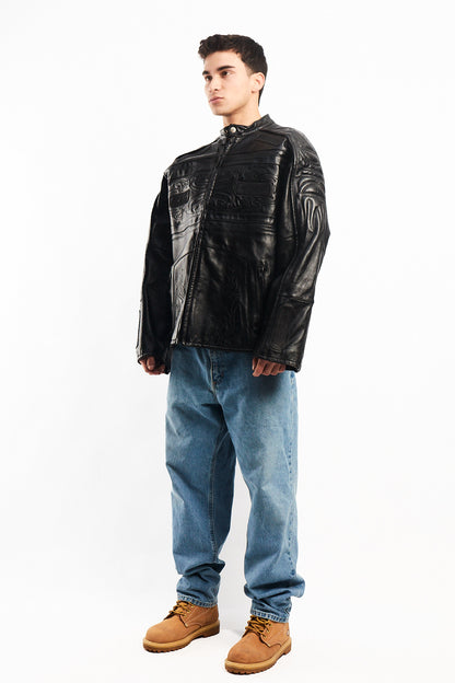 Vintage Max USA Flame Motocross Leather Jacket (L/XL)