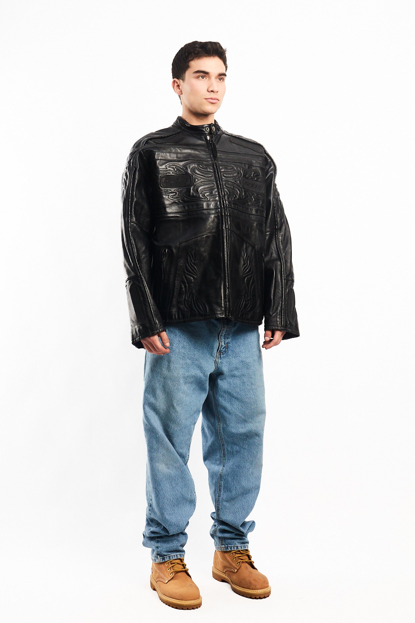 Vintage Max USA Flame Motocross Leather Jacket (L/XL)