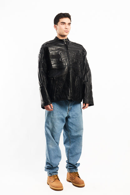 Vintage Max USA Flame Motocross Leather Jacket (L/XL)