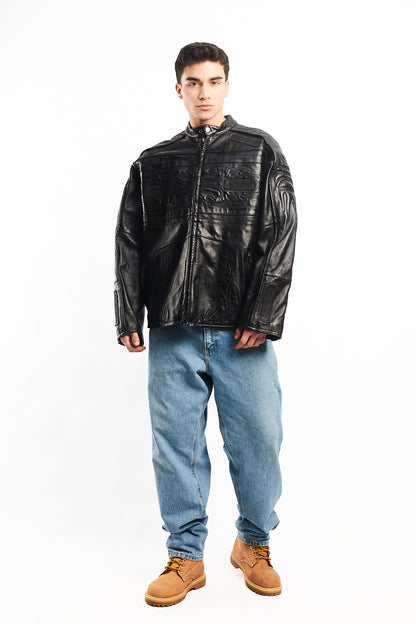 Vintage Max USA Flame Motocross Leather Jacket (L/XL)