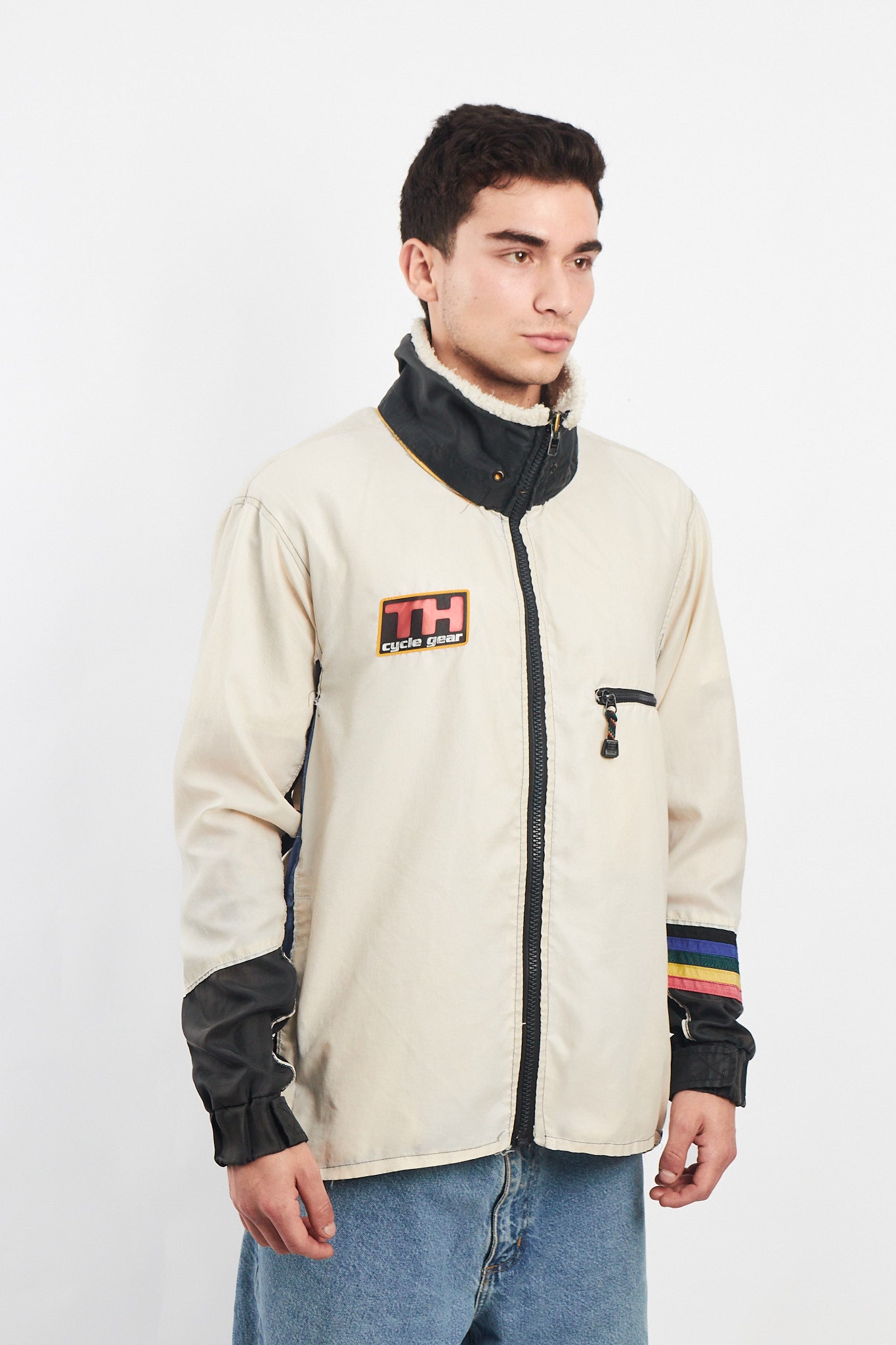 1990 Vintage Tommy Cycle Gear Rainbow Line Jacket (L)