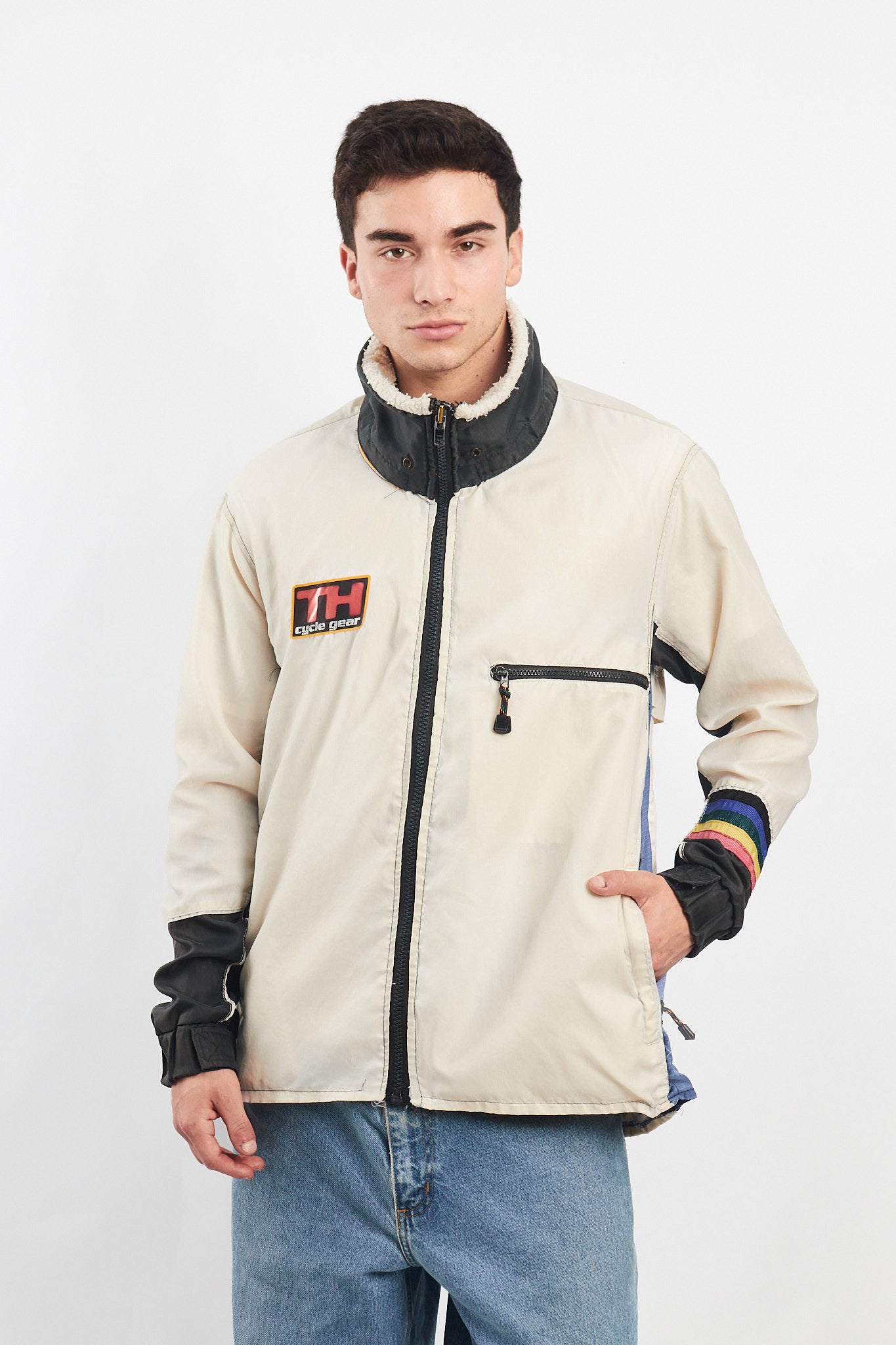 1990 Vintage Tommy Cycle Gear Rainbow Line Jacket (L)