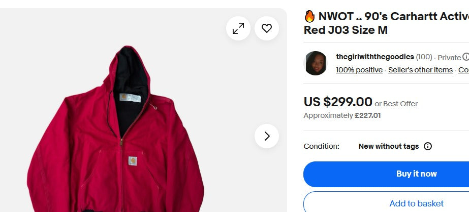 Vintage Carhartt J140 Red Duck Active Jacket (L/XL)