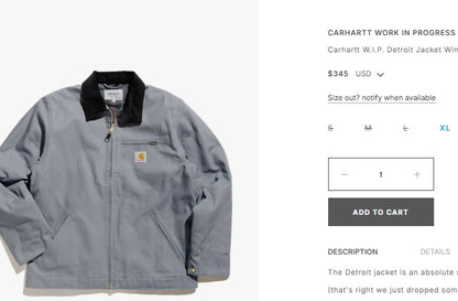 Carhartt WIP Dove Gray Detroit Jacket (S/M)