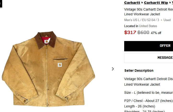 1996 Vintage Carhartt 6QLJ Red Quilted Tan Detroit Jacket (L)