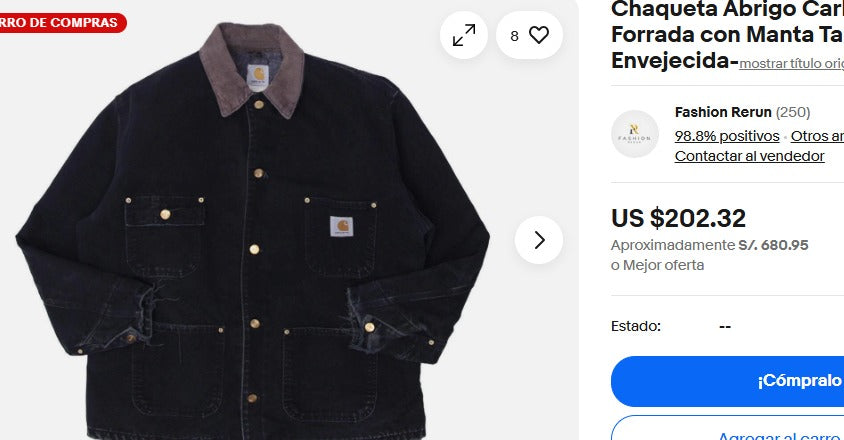 Vintage Carhartt C01 Black Michigan Chore Coat (M/L)