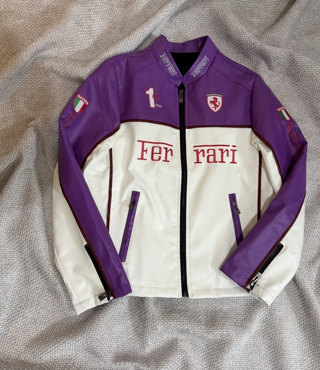 Ferrari Purple and White Vegan Leather Jacket