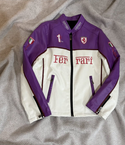 Ferrari Purple and White Vegan Leather Jacket
