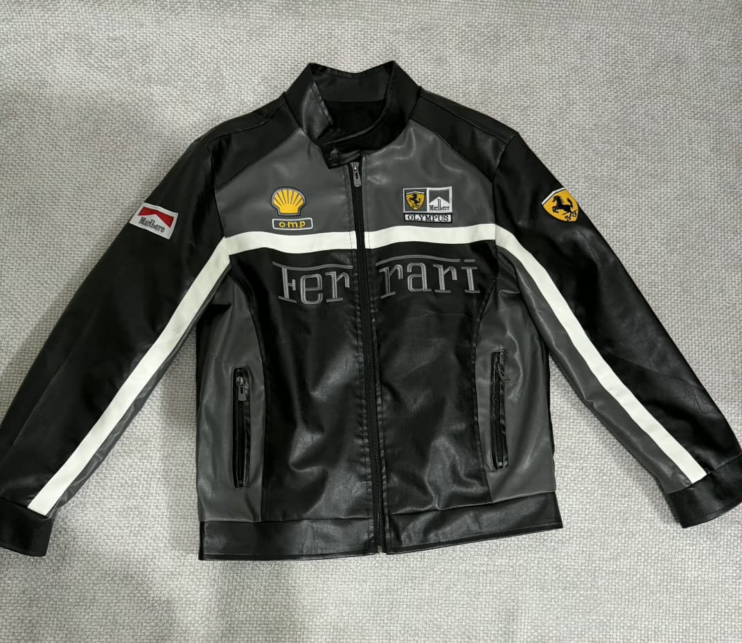 Ferrari Black and White Vegan Leather Jacket