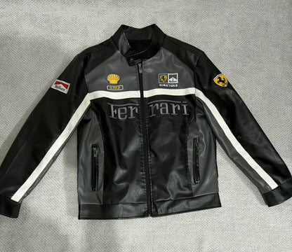Ferrari Black and White Vegan Leather Jacket