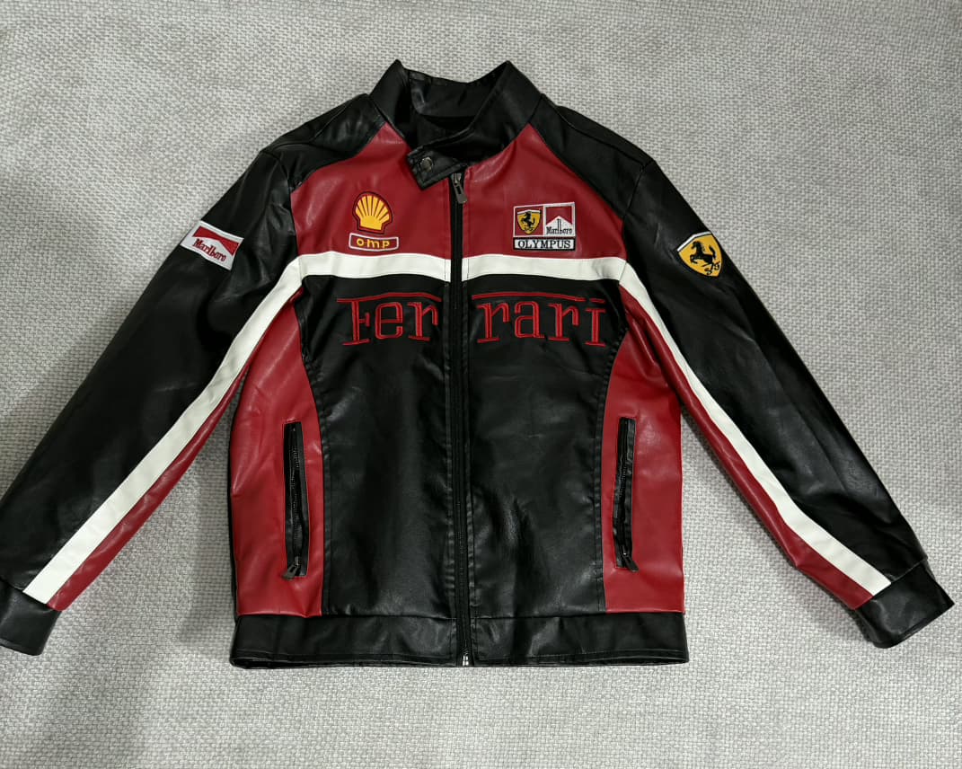 Ferrari Black and Red Vegan Leather Jacket