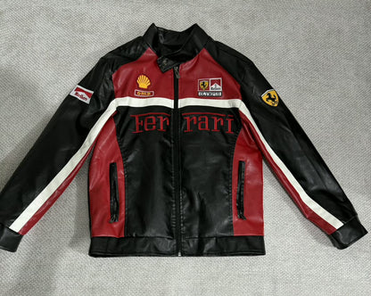 Ferrari Black and Red Vegan Leather Jacket