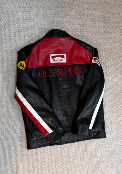 Ferrari Black, Red and White Vegan Leather Jacket