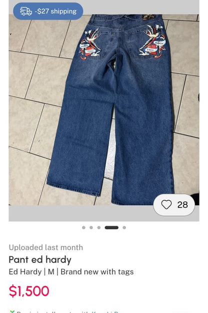 Vintage Y2K Ed Hardy Tattoo Print Born Free Baggy Wide Leg Jean (32)