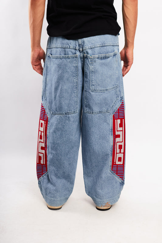 1990 Vintage JNCO Multi Track Rare Raver Panel Baggy Jean (32)