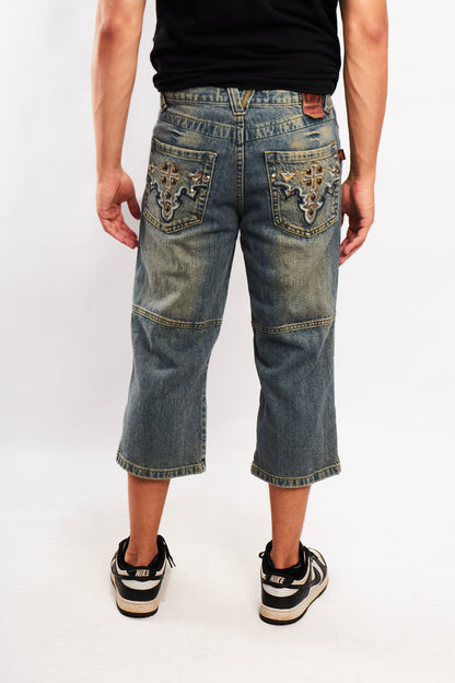 Y2K Vintage JNCO Embroidered  Distressed Jort (30)