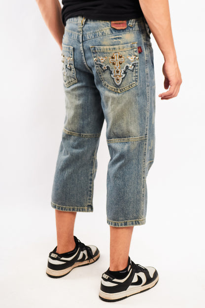 Y2K Vintage JNCO Embroidered  Distressed Jort (30)