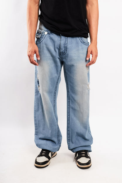 Y2K Vintage True Religion Flap T Light Blue Washed Jean (34)